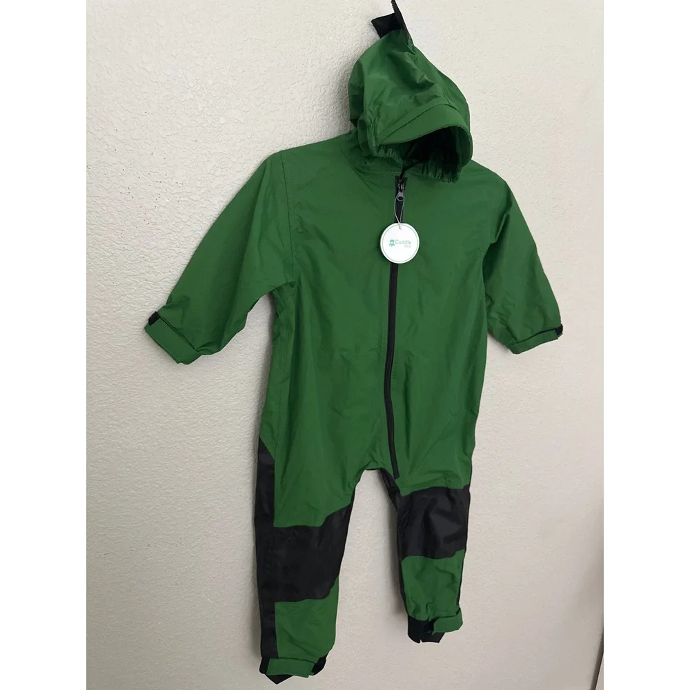 Cuddle Club One Piece Kids Rain Suit Waterproof Hooded Green Dino Toddler 3T